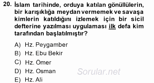 İslam Kurumları ve Medeniyeti 2014 - 2015 Dönem Sonu Sınavı 20.Soru