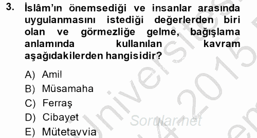 İslam Kurumları ve Medeniyeti 2014 - 2015 Dönem Sonu Sınavı 3.Soru