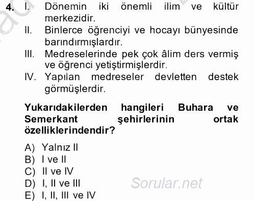 İslam Kurumları ve Medeniyeti 2014 - 2015 Dönem Sonu Sınavı 4.Soru