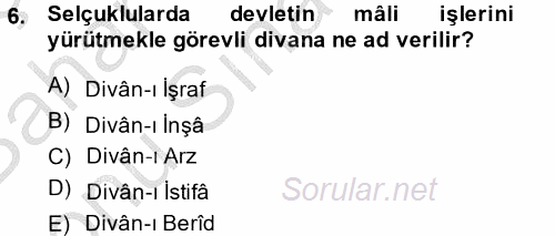 İslam Kurumları ve Medeniyeti 2014 - 2015 Dönem Sonu Sınavı 6.Soru