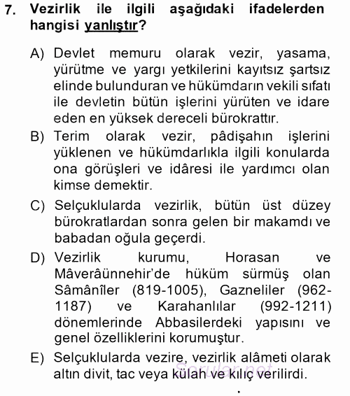 İslam Kurumları ve Medeniyeti 2014 - 2015 Dönem Sonu Sınavı 7.Soru