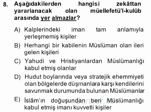 İslam Kurumları ve Medeniyeti 2014 - 2015 Dönem Sonu Sınavı 8.Soru