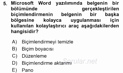 Temel Bilgi Teknolojileri 1 2015 - 2016 Tek Ders Sınavı 5.Soru