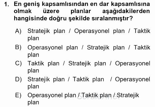 Stratejik Yönetim 1 2016 - 2017 3 Ders Sınavı 1.Soru