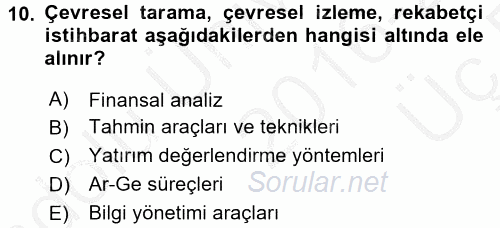 Stratejik Yönetim 1 2016 - 2017 3 Ders Sınavı 10.Soru