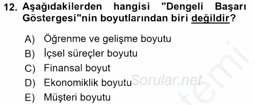 Stratejik Yönetim 1 2016 - 2017 3 Ders Sınavı 12.Soru