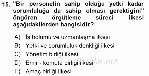 Stratejik Yönetim 1 2016 - 2017 3 Ders Sınavı 15.Soru