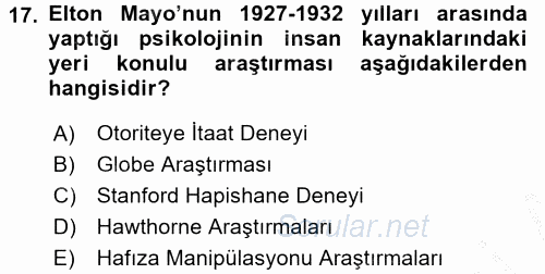 Stratejik Yönetim 1 2016 - 2017 3 Ders Sınavı 17.Soru