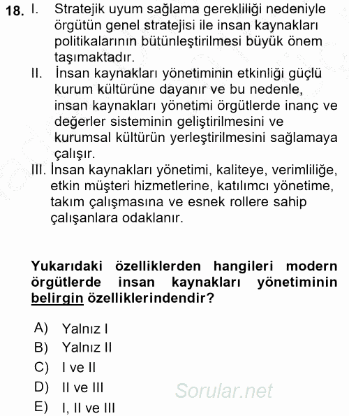 Stratejik Yönetim 1 2016 - 2017 3 Ders Sınavı 18.Soru