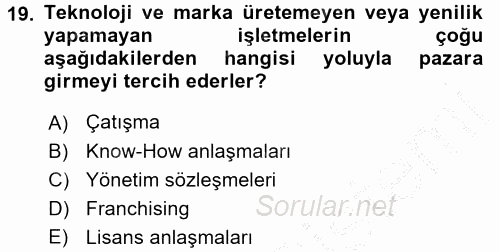 Stratejik Yönetim 1 2016 - 2017 3 Ders Sınavı 19.Soru