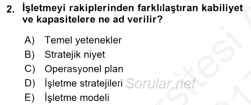 Stratejik Yönetim 1 2016 - 2017 3 Ders Sınavı 2.Soru