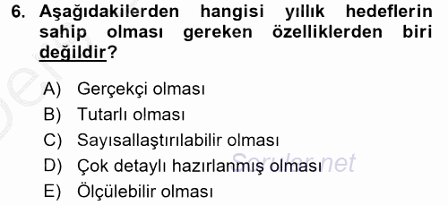 Stratejik Yönetim 1 2016 - 2017 3 Ders Sınavı 6.Soru