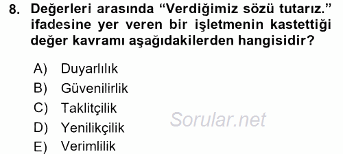 Stratejik Yönetim 1 2016 - 2017 3 Ders Sınavı 8.Soru