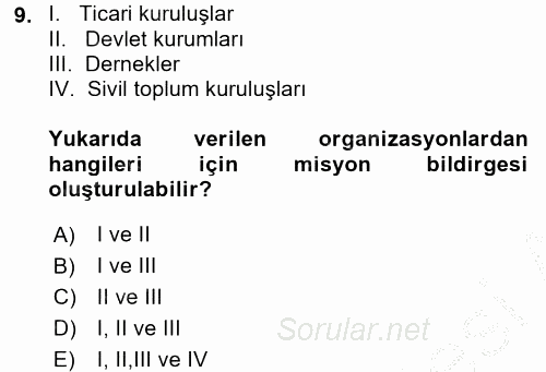 Stratejik Yönetim 1 2016 - 2017 3 Ders Sınavı 9.Soru