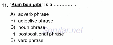 Türkçe Tümce Bilgisi Ve Anlambilim 2013 - 2014 Ara Sınavı 11.Soru