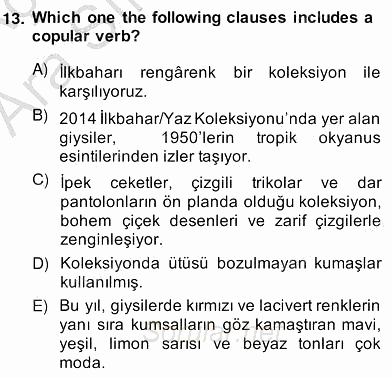 Türkçe Tümce Bilgisi Ve Anlambilim 2013 - 2014 Ara Sınavı 13.Soru