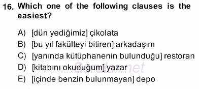 Türkçe Tümce Bilgisi Ve Anlambilim 2013 - 2014 Ara Sınavı 16.Soru