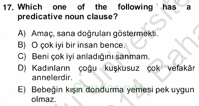 Türkçe Tümce Bilgisi Ve Anlambilim 2013 - 2014 Ara Sınavı 17.Soru