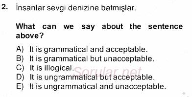 Türkçe Tümce Bilgisi Ve Anlambilim 2013 - 2014 Ara Sınavı 2.Soru