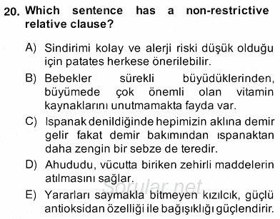 Türkçe Tümce Bilgisi Ve Anlambilim 2013 - 2014 Ara Sınavı 20.Soru