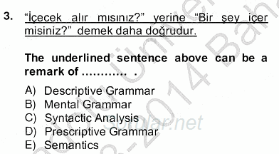 Türkçe Tümce Bilgisi Ve Anlambilim 2013 - 2014 Ara Sınavı 3.Soru