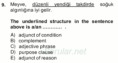 Türkçe Tümce Bilgisi Ve Anlambilim 2013 - 2014 Ara Sınavı 9.Soru