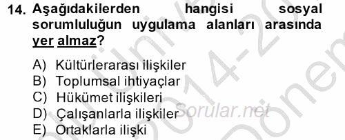 Halkla İlişkiler Uygulamaları ve Örnek Olaylar 2014 - 2015 Dönem Sonu Sınavı 14.Soru