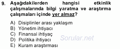 Halkla İlişkiler Uygulamaları ve Örnek Olaylar 2014 - 2015 Dönem Sonu Sınavı 9.Soru