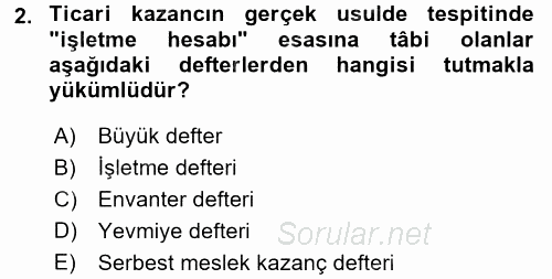 Özel Vergi Hukuku 1 2017 - 2018 Dönem Sonu Sınavı 2.Soru