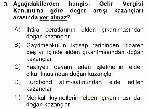 Özel Vergi Hukuku 1 2017 - 2018 Dönem Sonu Sınavı 3.Soru