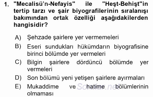 Eski Türk Edebiyatının Kaynaklarından Şair Tezkireleri 2015 - 2016 Ara Sınavı 1.Soru
