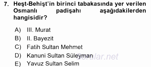 Eski Türk Edebiyatının Kaynaklarından Şair Tezkireleri 2015 - 2016 Ara Sınavı 7.Soru