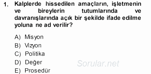 Perakende Yönetimi 2013 - 2014 Dönem Sonu Sınavı 1.Soru