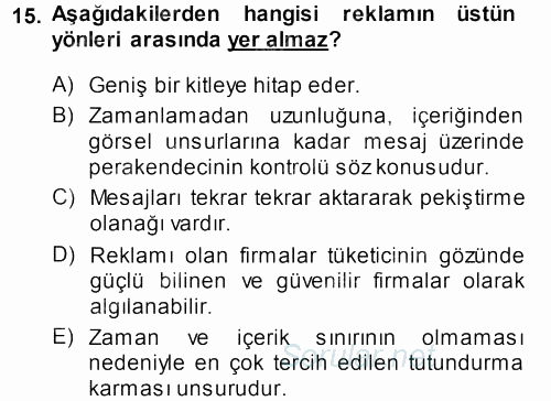 Perakende Yönetimi 2013 - 2014 Dönem Sonu Sınavı 15.Soru
