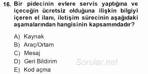 Perakende Yönetimi 2013 - 2014 Dönem Sonu Sınavı 16.Soru