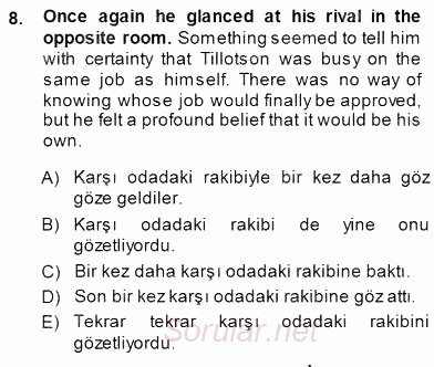 Çeviri (İng/Türk) 2013 - 2014 Dönem Sonu Sınavı 8.Soru