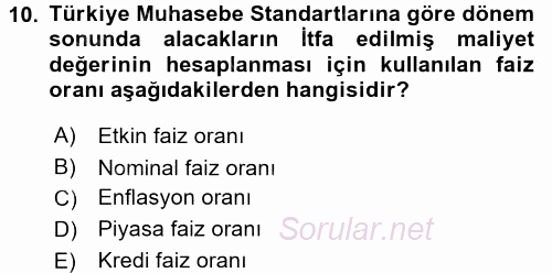 Envanter ve Bilanço 2016 - 2017 Ara Sınavı 10.Soru