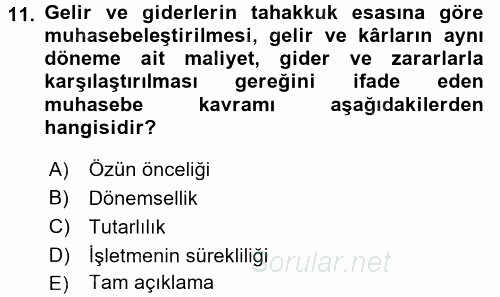 Envanter ve Bilanço 2016 - 2017 Ara Sınavı 11.Soru