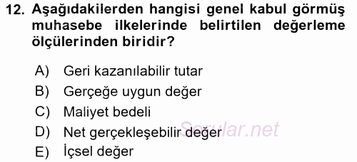 Envanter ve Bilanço 2016 - 2017 Ara Sınavı 12.Soru