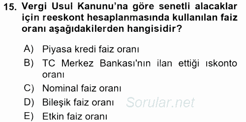 Envanter ve Bilanço 2016 - 2017 Ara Sınavı 15.Soru