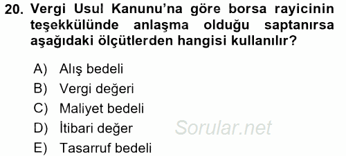 Envanter ve Bilanço 2016 - 2017 Ara Sınavı 20.Soru
