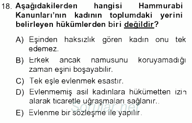 Toplumsal Yaşamda Aile 2012 - 2013 Ara Sınavı 18.Soru