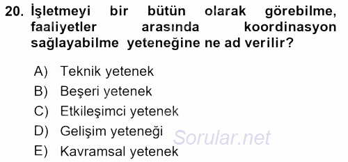 İşletme İlkeleri 2015 - 2016 Dönem Sonu Sınavı 20.Soru