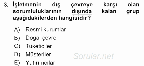 İşletme İlkeleri 2015 - 2016 Dönem Sonu Sınavı 3.Soru