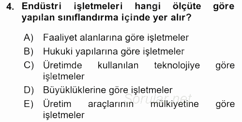 İşletme İlkeleri 2015 - 2016 Dönem Sonu Sınavı 4.Soru