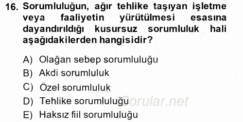 İş Sağlığı ve Güvenliği 2014 - 2015 Ara Sınavı 16.Soru