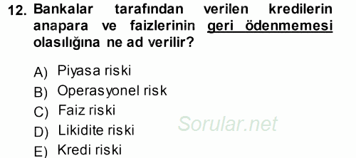 Bankalarda Kredi Yönetimi 2013 - 2014 Ara Sınavı 12.Soru