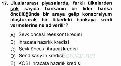 Bankalarda Kredi Yönetimi 2013 - 2014 Ara Sınavı 17.Soru