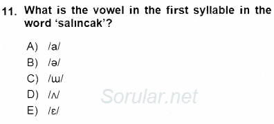Türkçe Ses Ve Biçim Bilgisi 2015 - 2016 Ara Sınavı 11.Soru