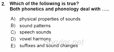 Türkçe Ses Ve Biçim Bilgisi 2015 - 2016 Ara Sınavı 2.Soru